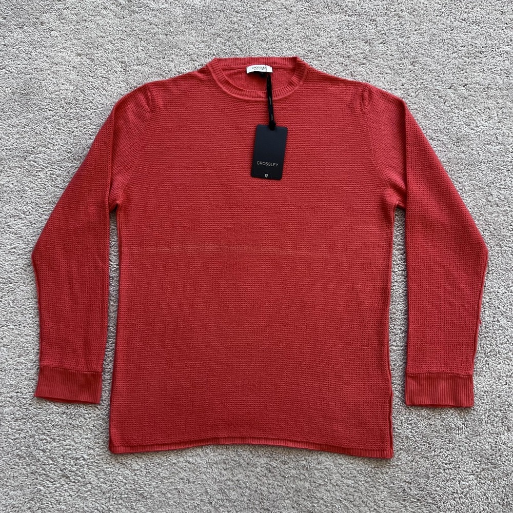 Crossley Ochel Sweater Mens L Red Waffle Knit Virgin Wool Made Italy Crewneck